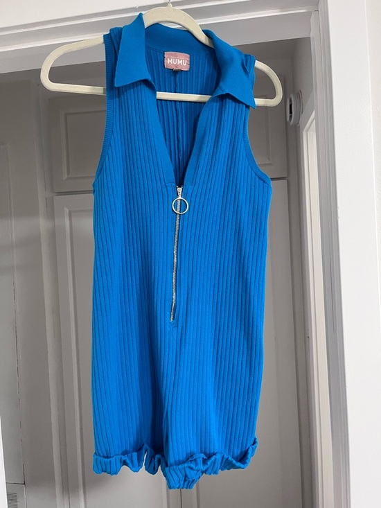 Show Me Your MuMu Pants - Show Me YourMumu Bright Blue Ribbed Sleeveless Romper with Zip